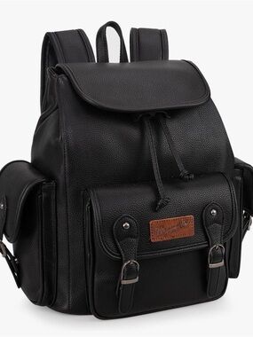 Wrangler Black faux Pebbled Leather Backpack with Front Pockets